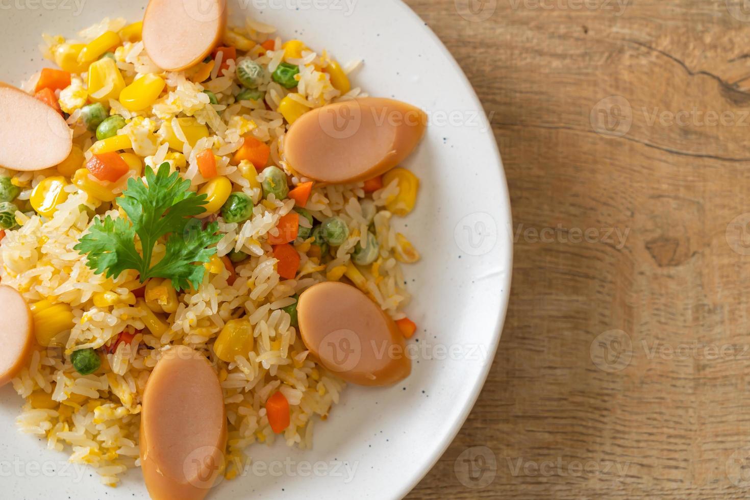 fried rice with sausage and mixed vegetable photo