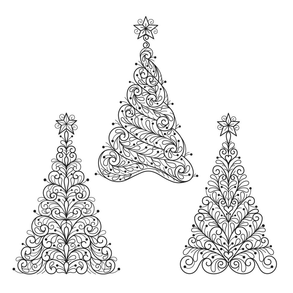 Christmas tree pattern hand drawn for adult coloring book vector