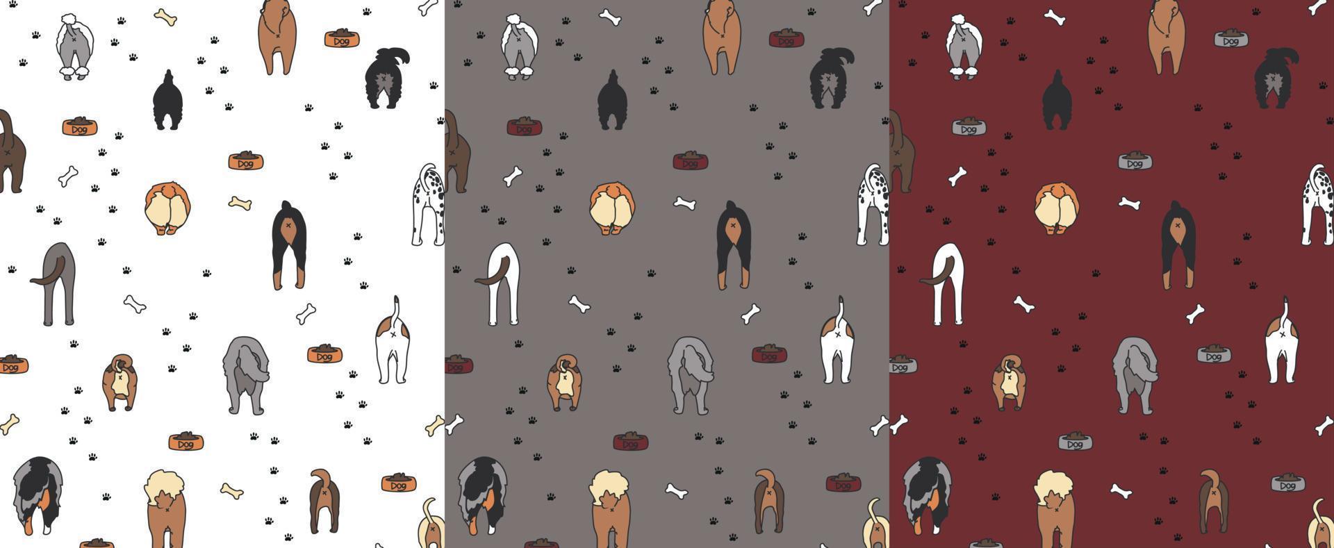 Funny dogs butt pattern, print. Vector illustration of dogs, with pastel color and other doggy stuff
