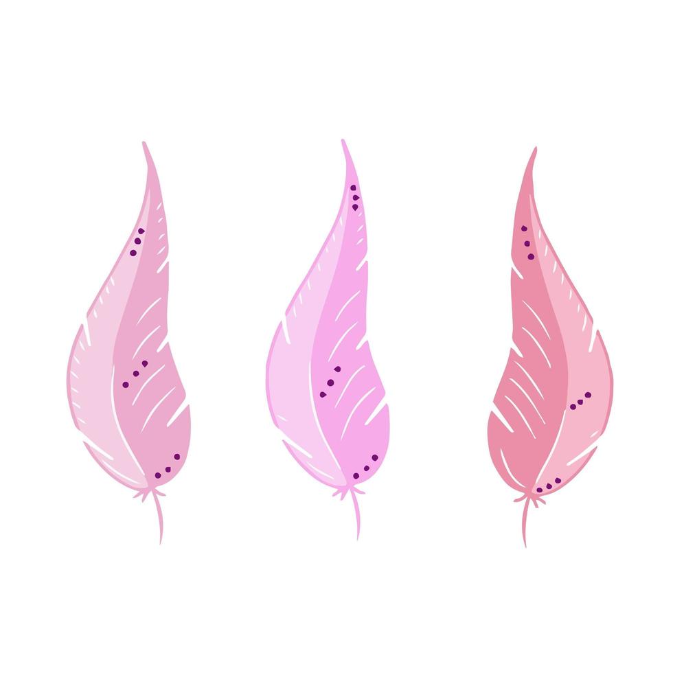 Pink feather of bird vector. Illustration for printing, backgrounds, wallpapers, covers, packaging, greeting cards, posters, stickers, textile and seasonal design. Isolated on white background. vector