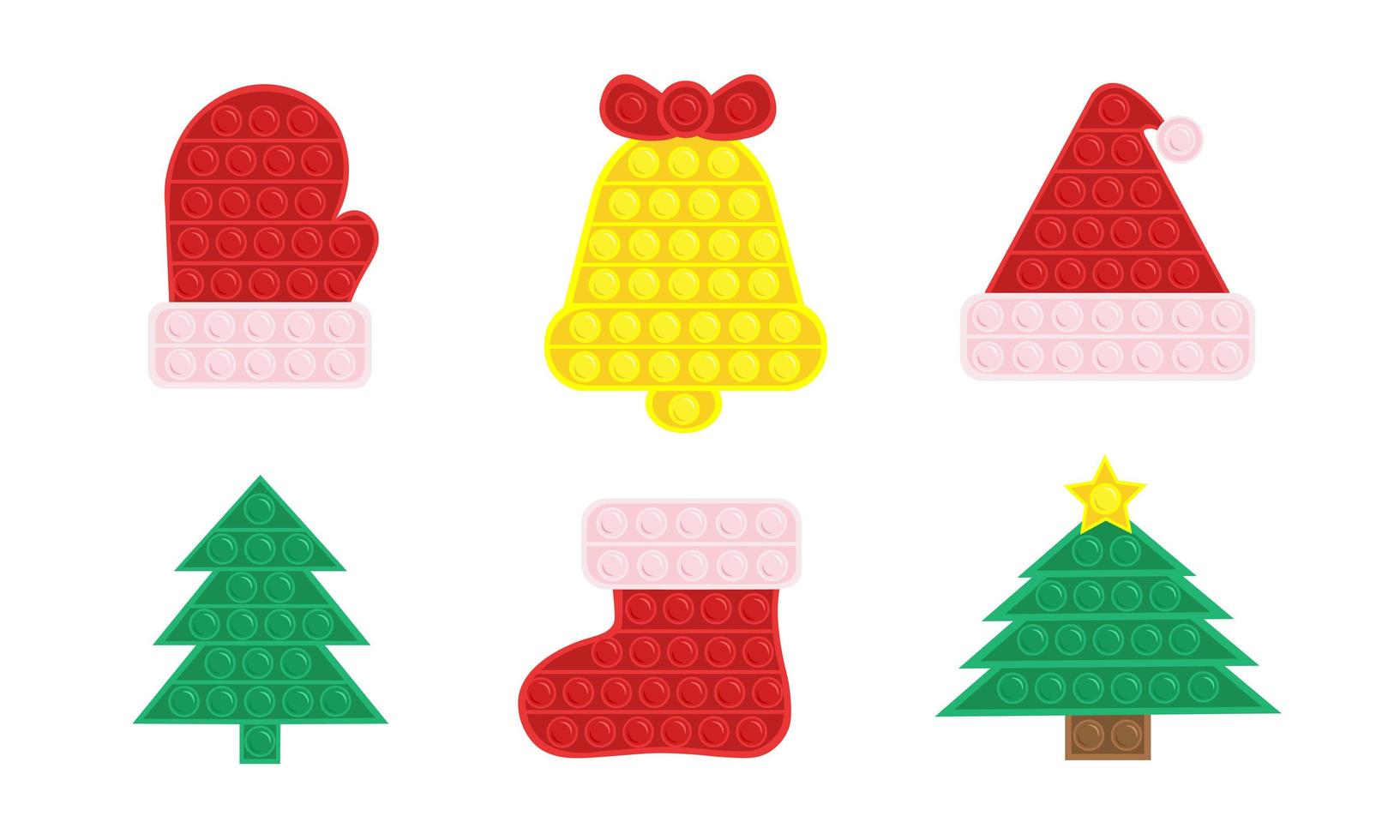 Pop it toy fidget set. Hat, tree, mitten, sock. Illustration for backgrounds, covers, packaging, greeting cards, posters, stickers, seasonal design. Isolated on white background. vector