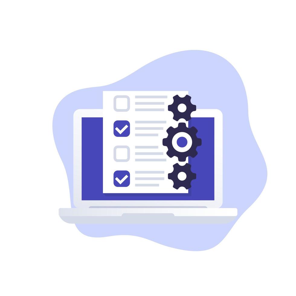 check list with gears, planning and management software vector icon