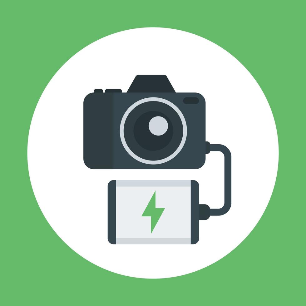 power bank charging camera, portable charger flat icon, vector illustration