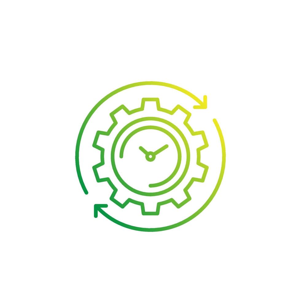 production cycle icon with cogwheel and watch, linear vector
