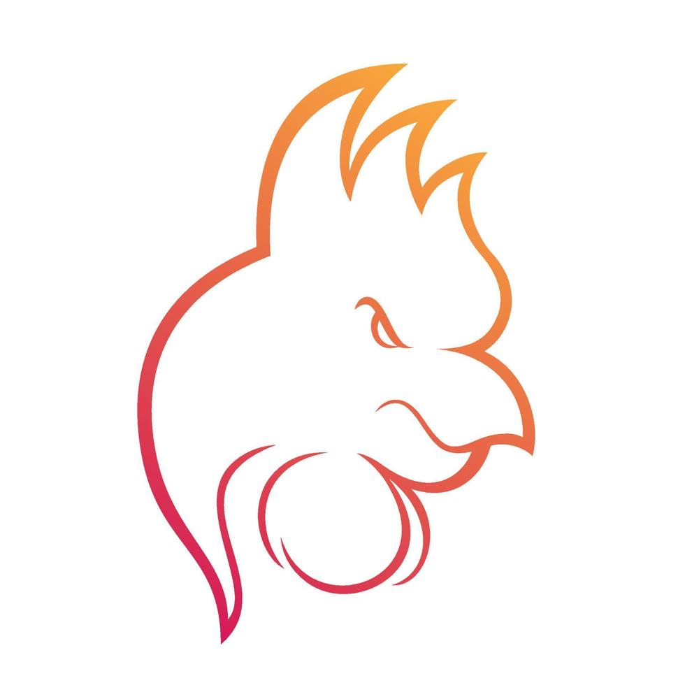rooster logo, abstract outline on white, vector illustration
