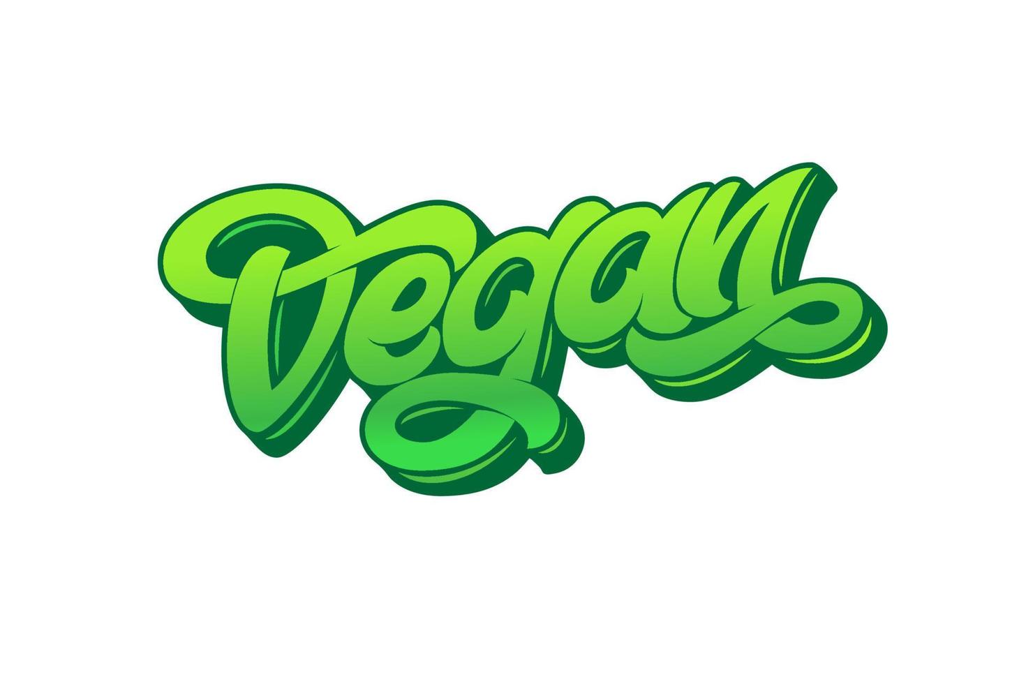Green letter VEGAN on white isolated background. Template for design logo, icon, sign, label and sticker. Vector illustration. Modern brush calligraphy. Template for phrases Vegan cafe, menu, food.