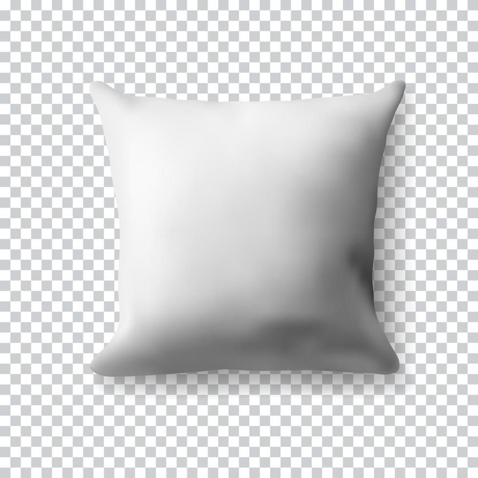 Blank white square pillow on transparent background. Realistic vector illustration. Realistic blank template for your design.