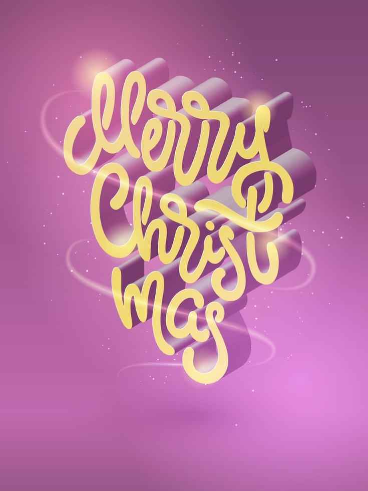 3d isometric typography Merry Christmas. Beautiful Christmas illustration with lettering for posters, greeting cards, invitations, banners. Hand drawn volume calligraphy. EPS10 vector