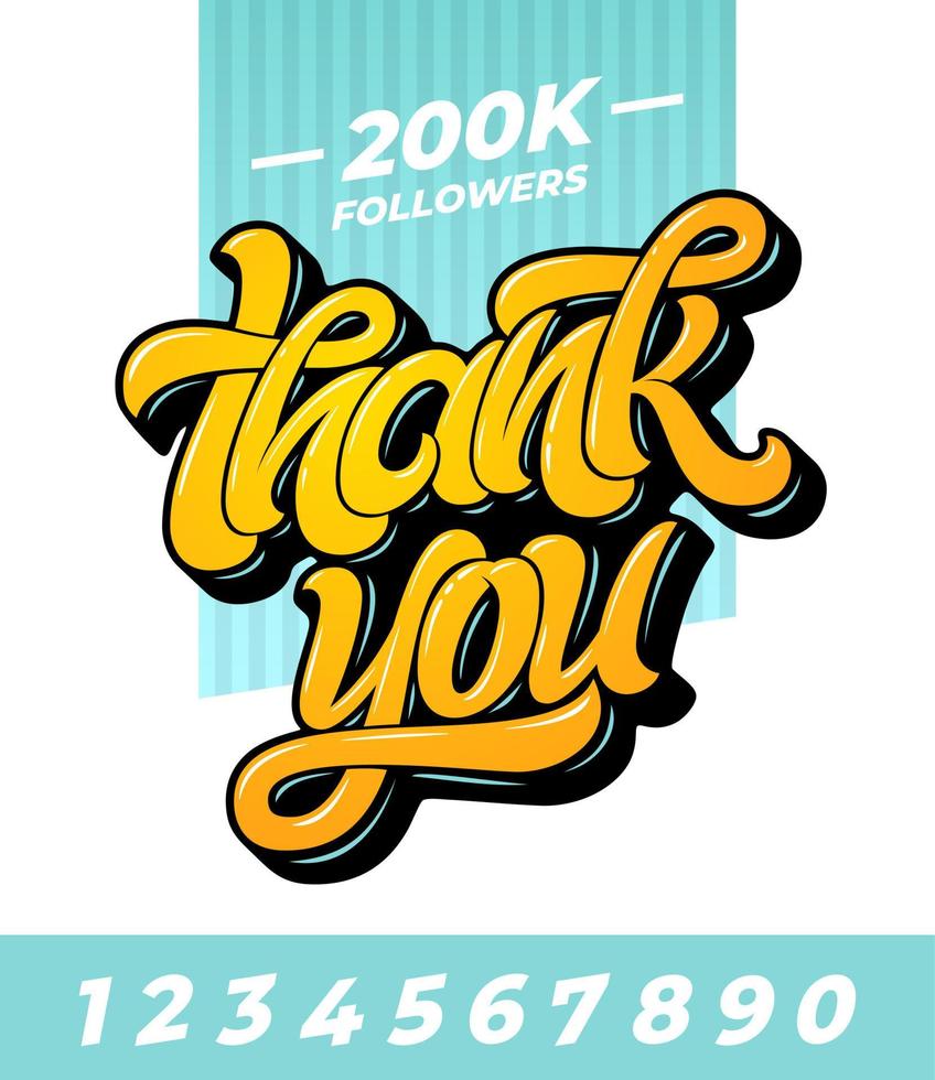 Thank you followers banner. Editable vector template for social media with brush lettering and all numbers on isolated background. Vector template for banner, poster, message. Vector illustration.