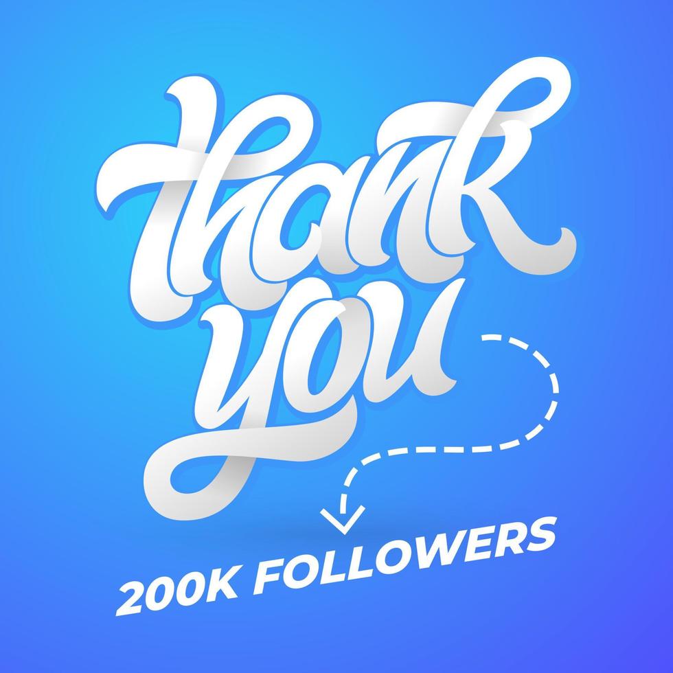 Thank you followers. Vector template for social media with brush calligraphy on blue isolated background. Vector illustration. Handwritten lettering for banner, poster, message, post.