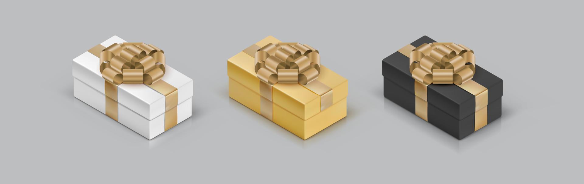 Conjunto de cajas de regalo de colores con lazo sobre fondo aislado. Iconos isométricos 3d. ilustraciones para vacaciones. plantilla de vector para banner, postal, volante, publicidad, invitación, decoración.