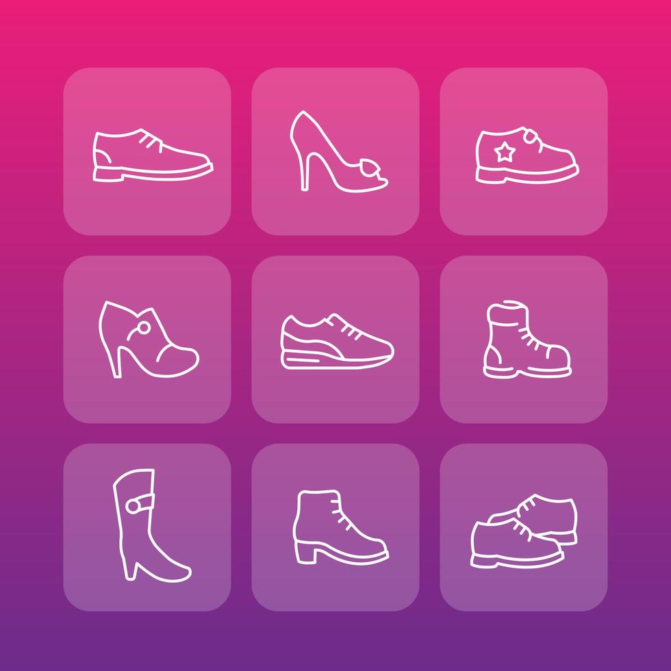 iconos de línea de zapatos, conjunto de pictogramas vector