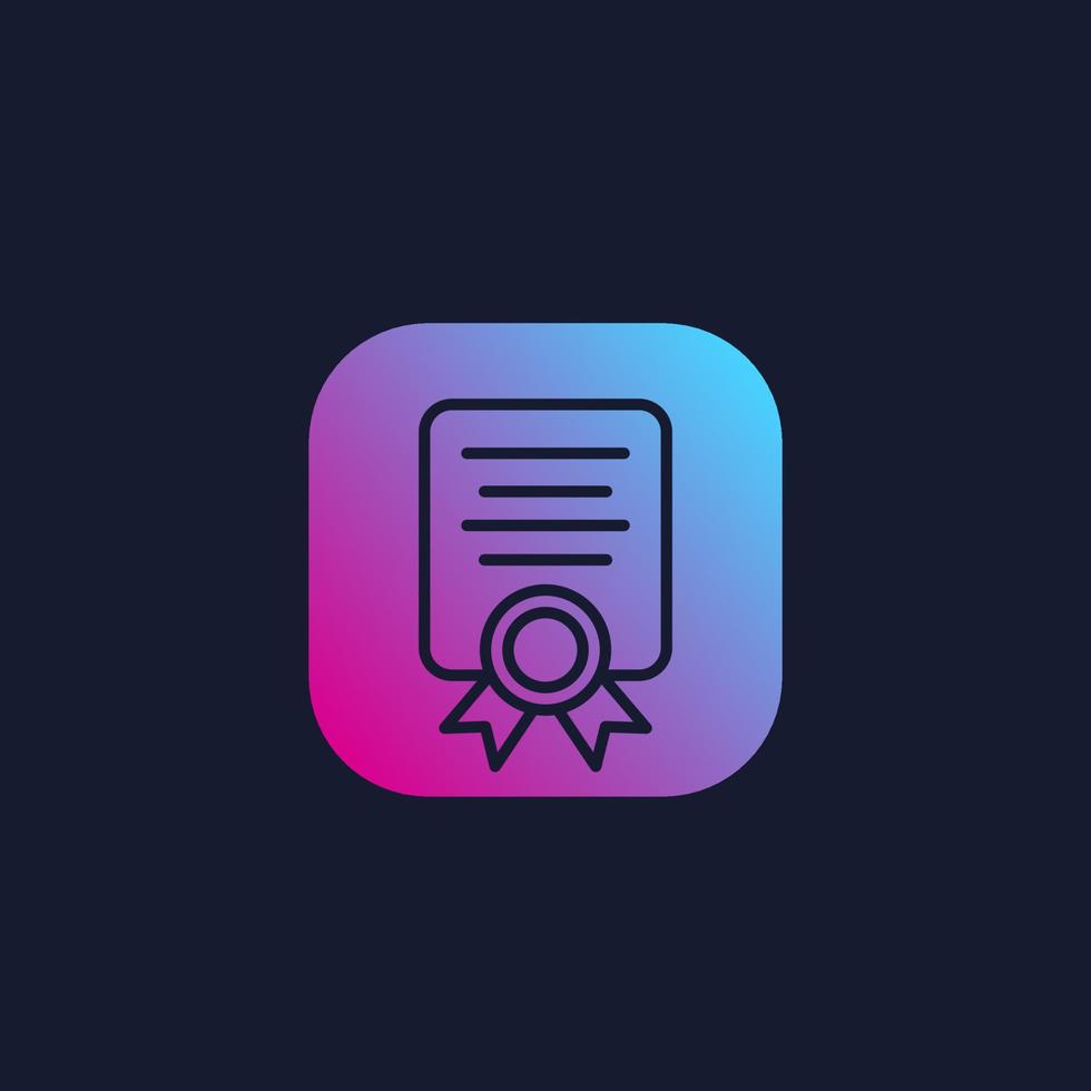 certificate icon, linear style vector