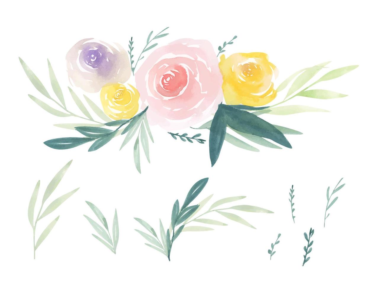 conjunto de rama floral. concepto de boda con flores. es perfecto para tarjetas de felicitación, invitaciones de boda, cumpleaños. vector