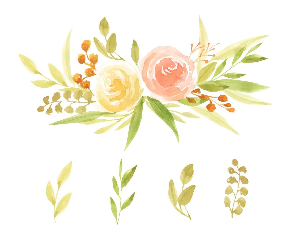 conjunto de rama floral. concepto de boda con flores. es perfecto para tarjetas de felicitación, invitaciones de boda, cumpleaños. vector