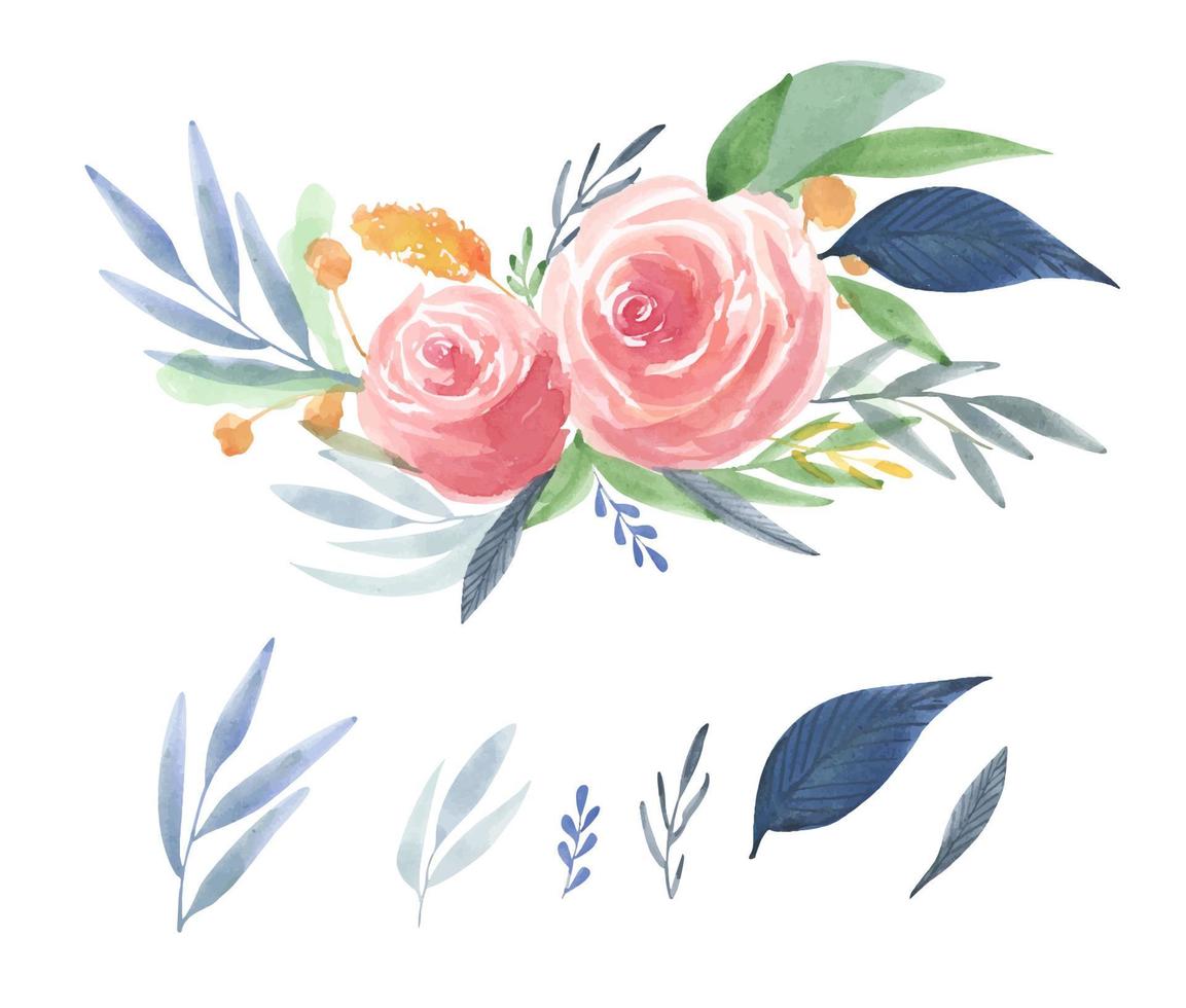 conjunto de rama floral. concepto de boda con flores. es perfecto para tarjetas de felicitación, invitaciones de boda, cumpleaños. vector