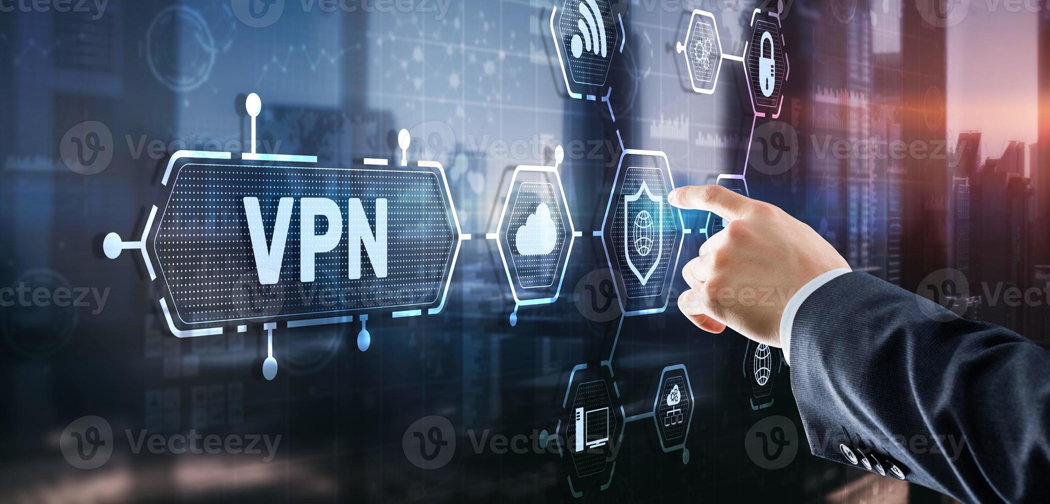 Virtual private network VPN. Provides privacy, anonymity and security to users by creating a private network connection across a public network connection photo