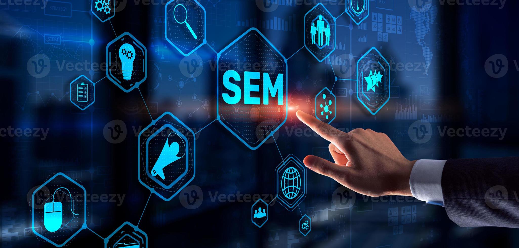 SEM Search Engine Optimization Marketing Ranking Traffic Website Technology Communication Concept photo