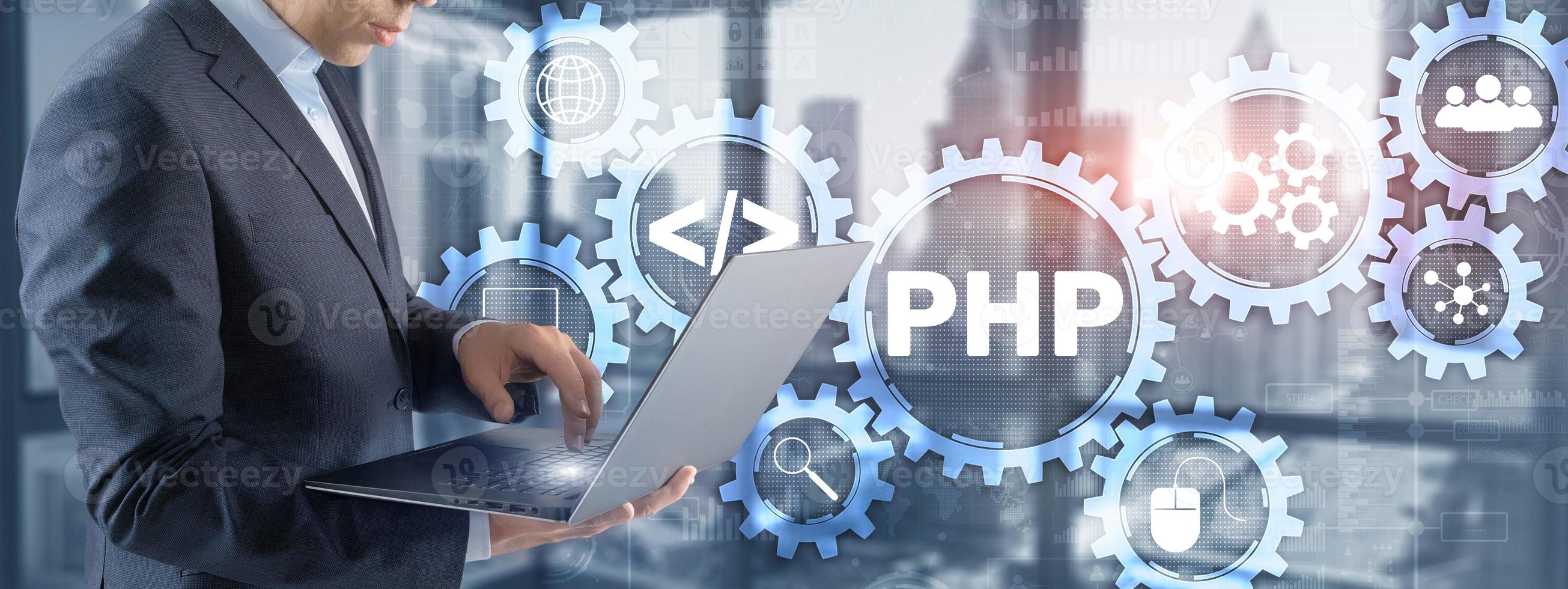 concepto de codificación php. búsqueda de programadores. fondo tecnologico foto