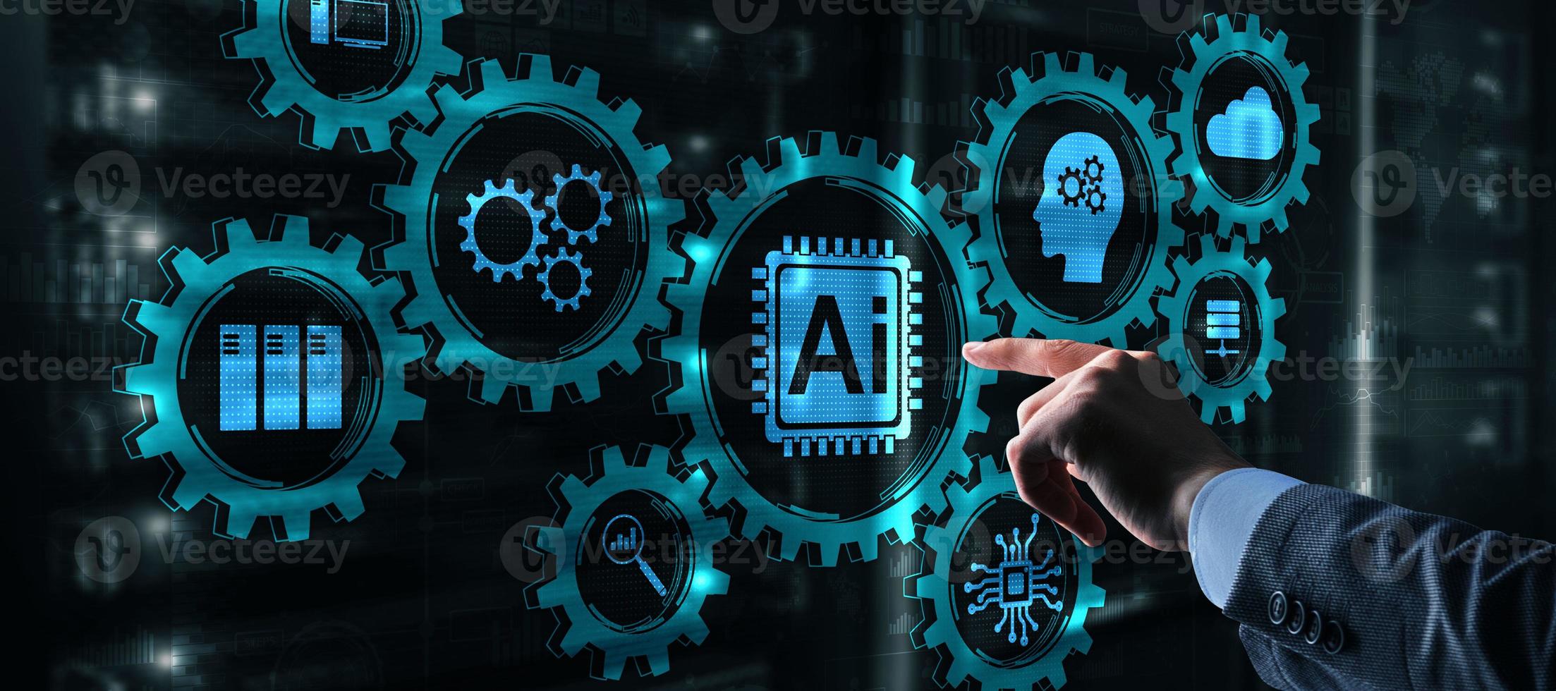 Artificial Intelligence and modern gears technologies concept photo