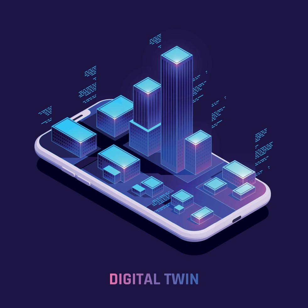 Digital Twin Technology Isometric Background vector