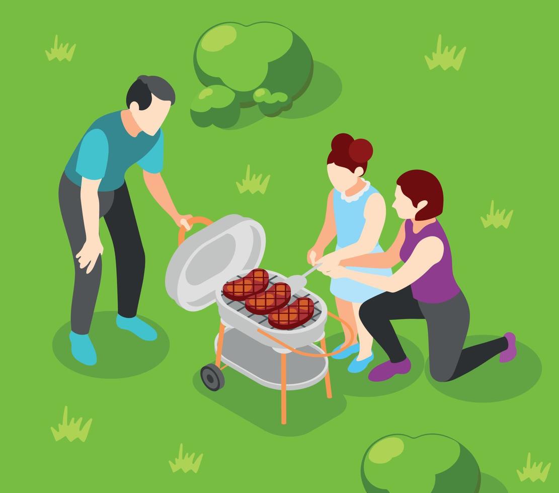 Barbecue Party Isometric Background vector