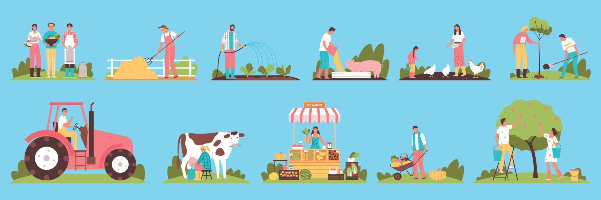 conjunto plano de agricultores vector