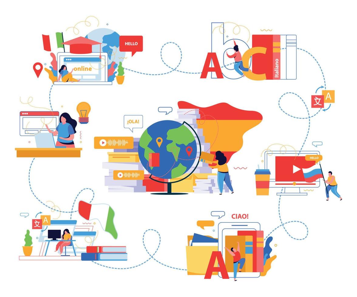 infografía plana de la escuela de idiomas vector