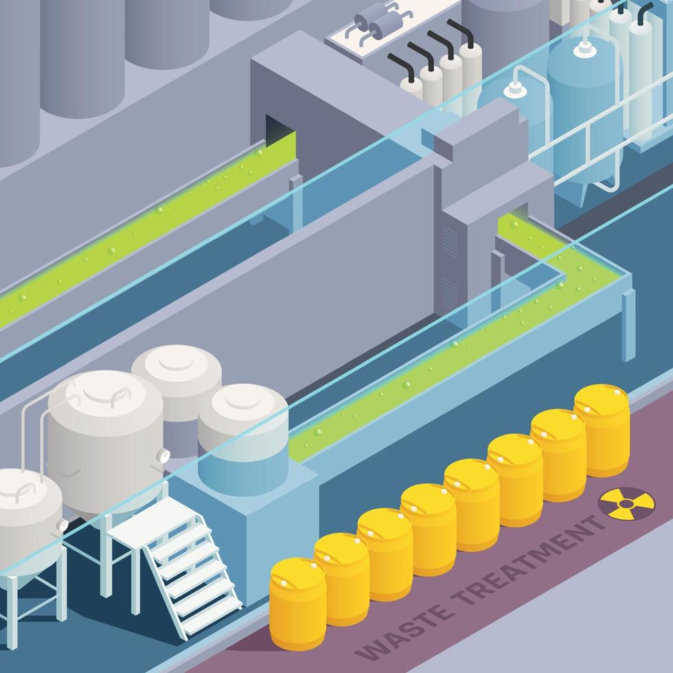 Toxic Waste Nuclear Chemical Pollution Biohazard Colored Isometric Composition vector