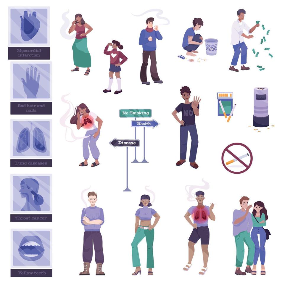 Smoking Hazards Flat Set vector