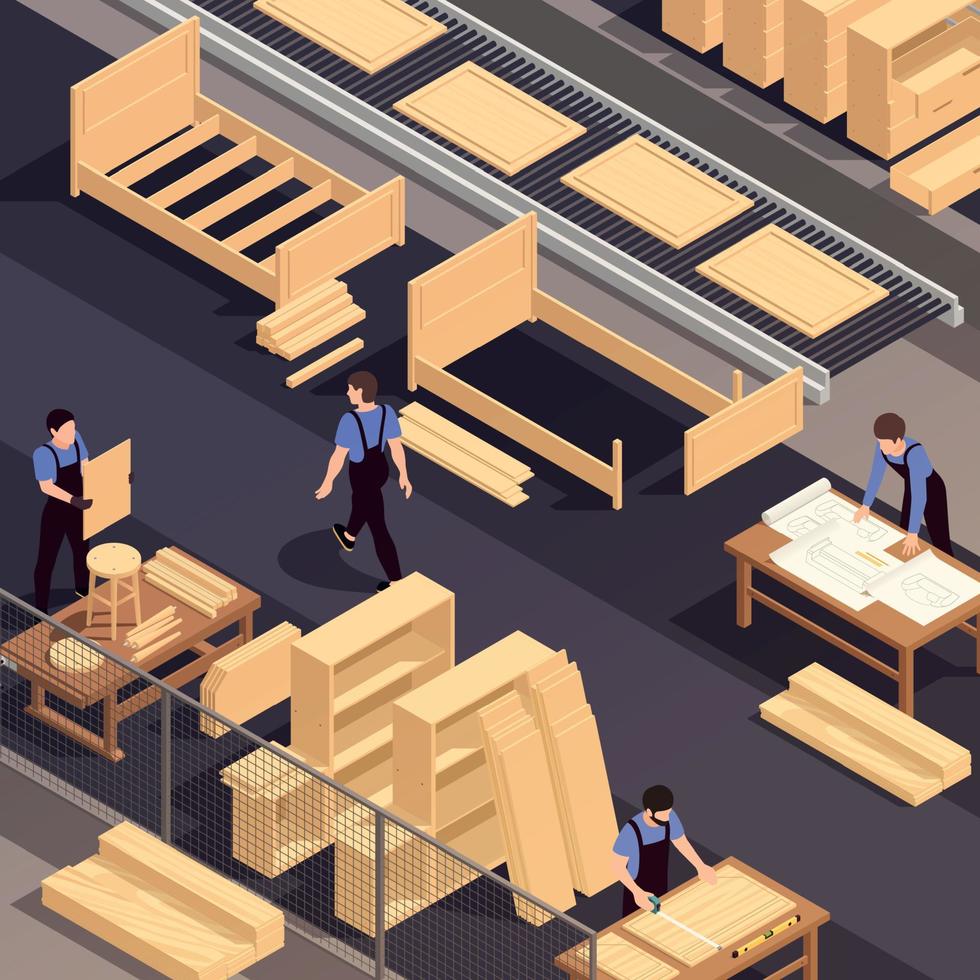 Furniture Production Isometric Colored Composition vector