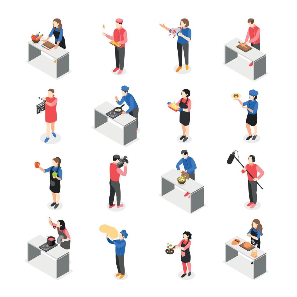 Cooking Show Isometric Icon Set vector