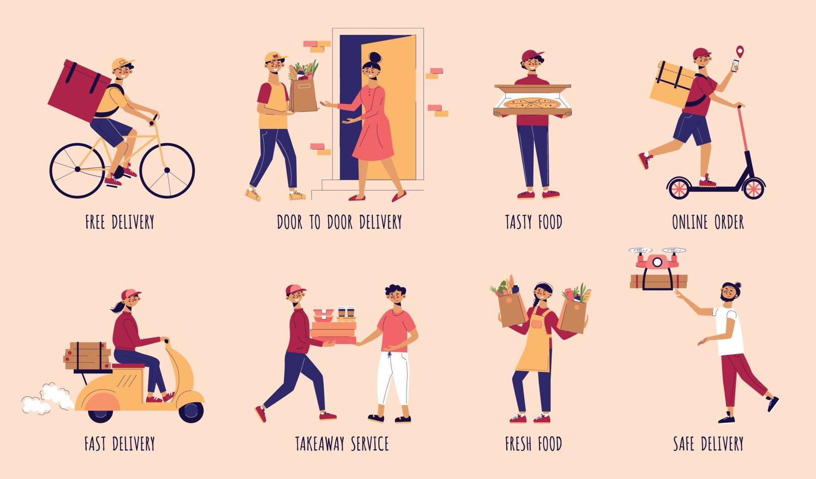 Food Delivery Composition Set vector