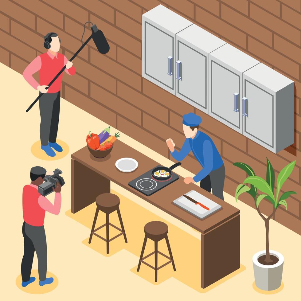 Cooking Show Isometric Colored Background vector