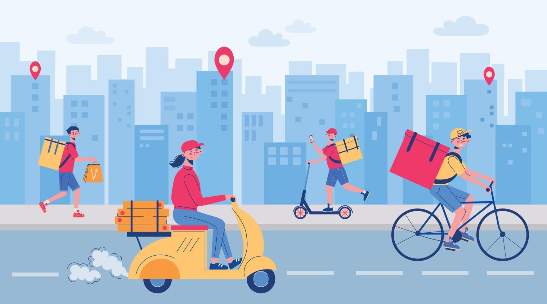 Food Delivery City Composition vector