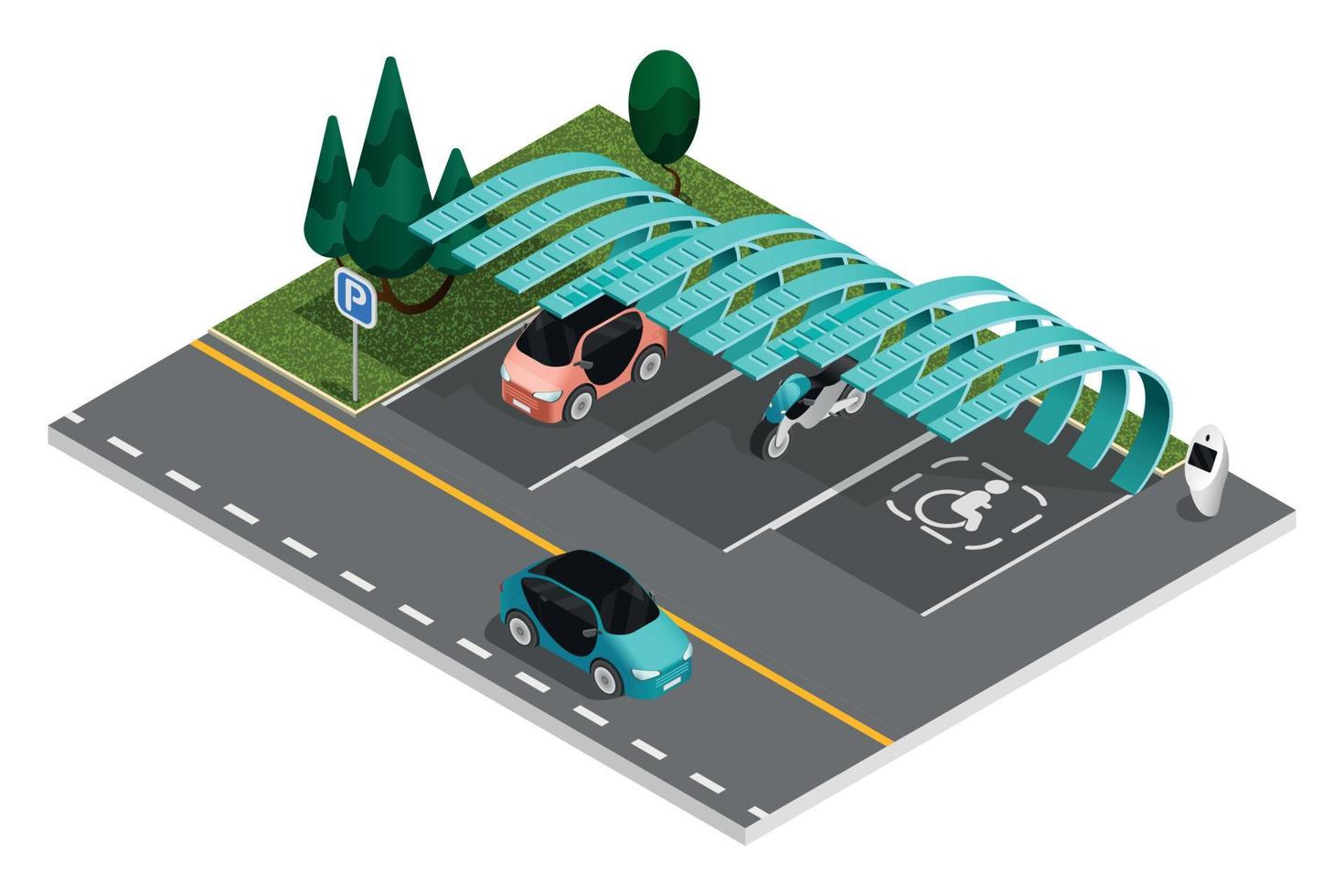 estacionamiento composición isométrica coloreada vector