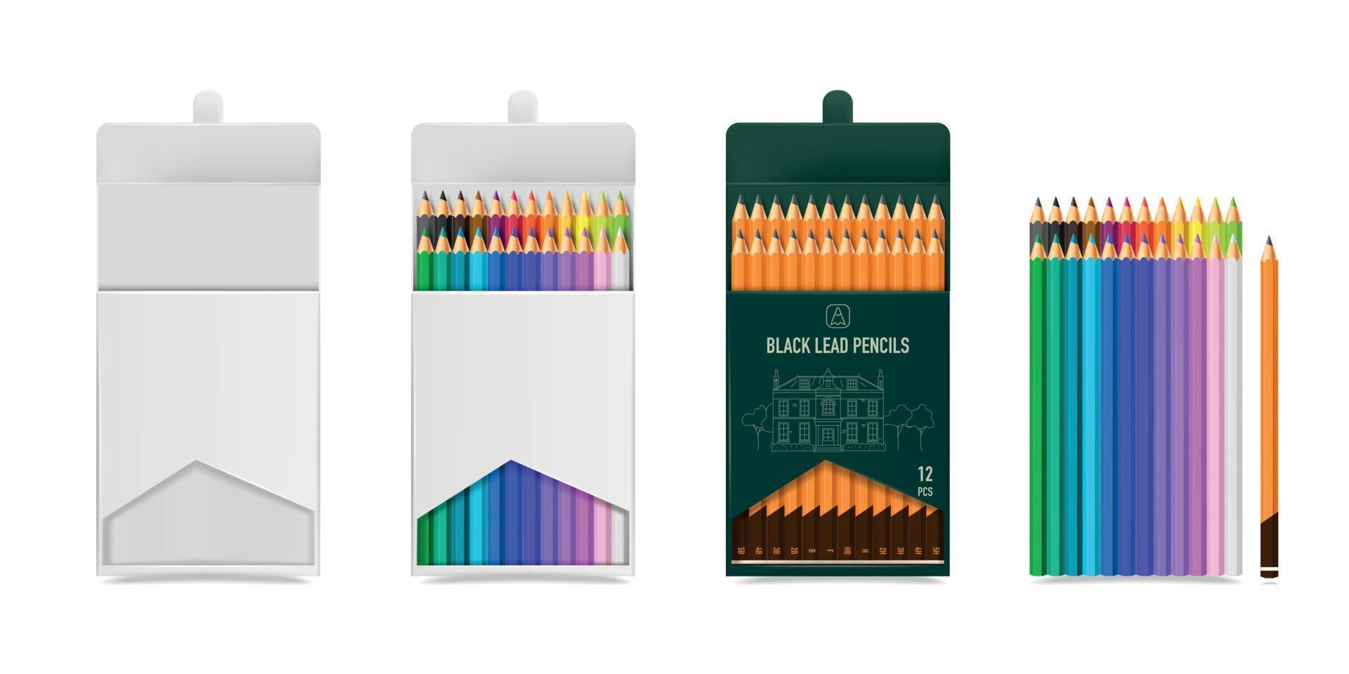 Pencils Packaging Templates vector
