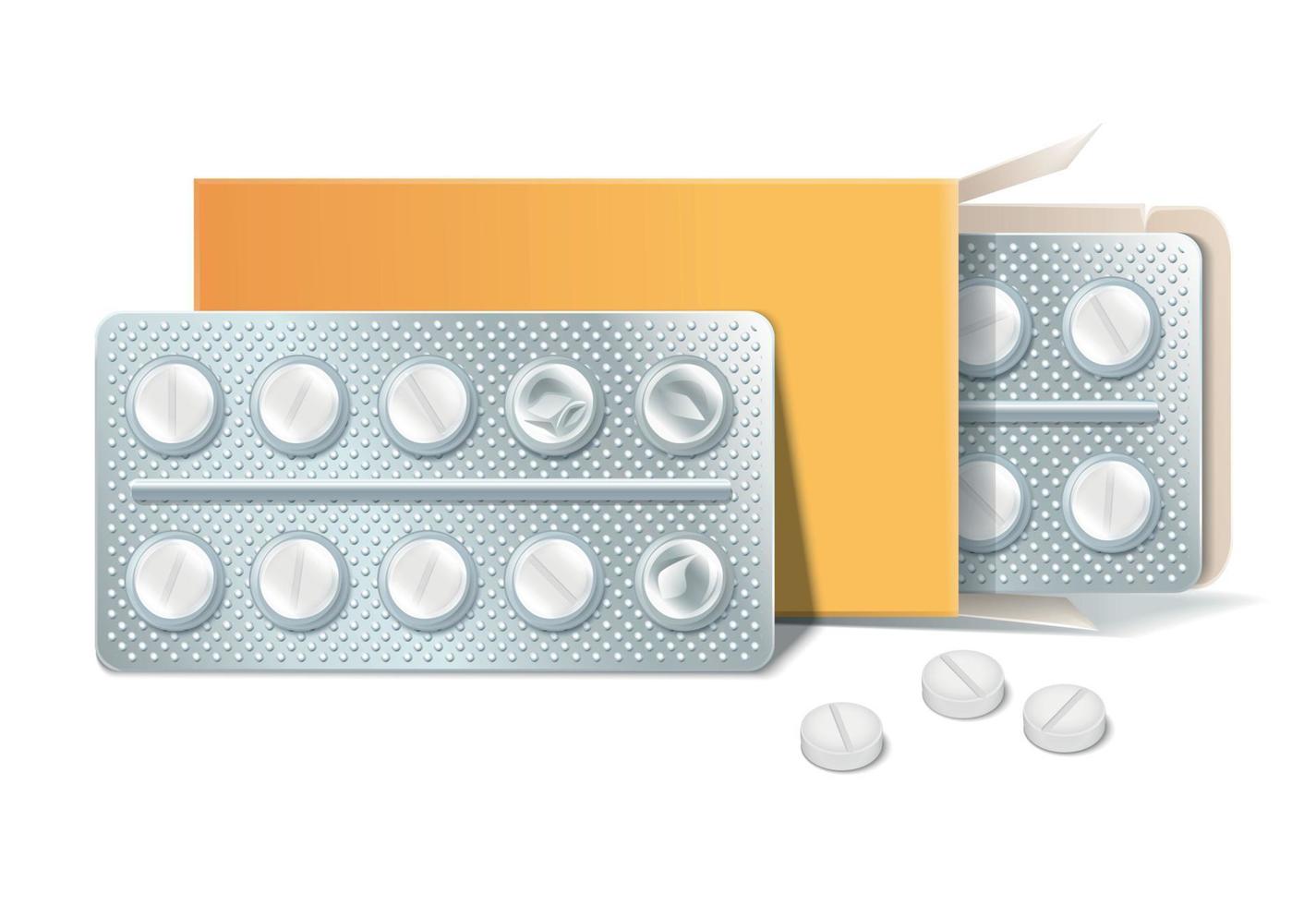 Pills Tablets Capsules Blister Realistic Colored Composition vector