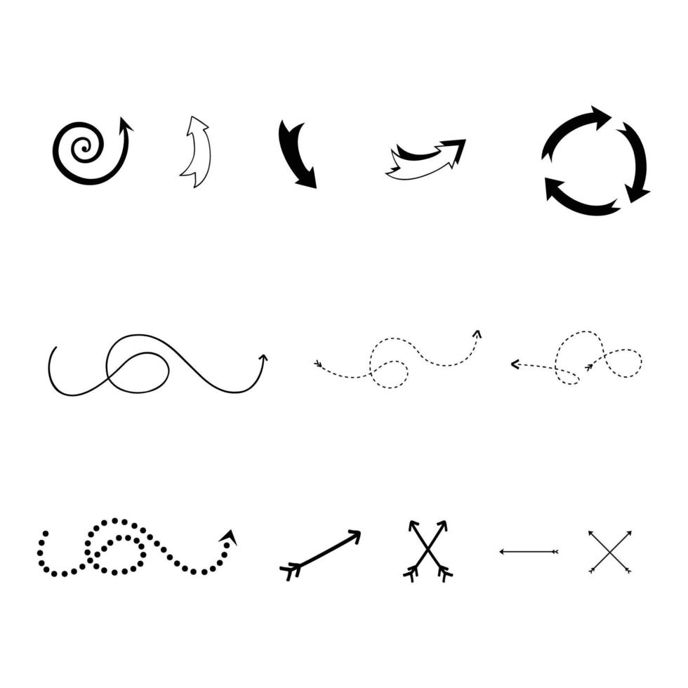 hand drawn arrow shape icon set vector