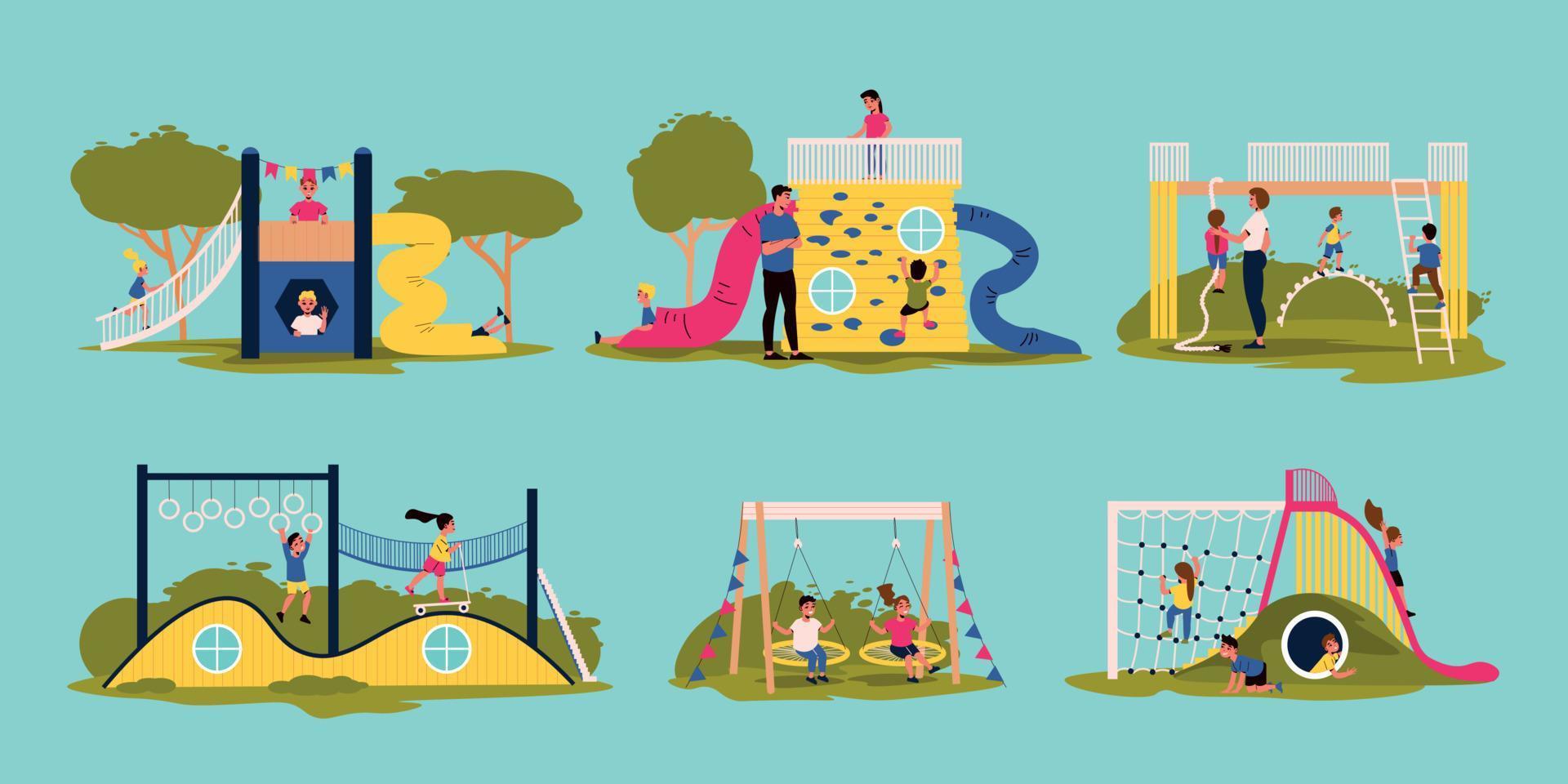 Kids Playground Flat Set vector