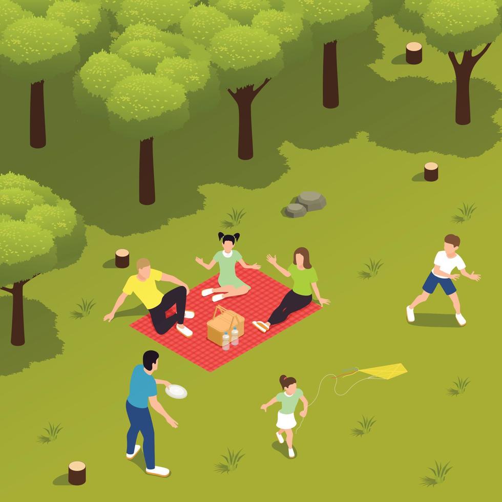 Family Countryside Picnic Isometric vector