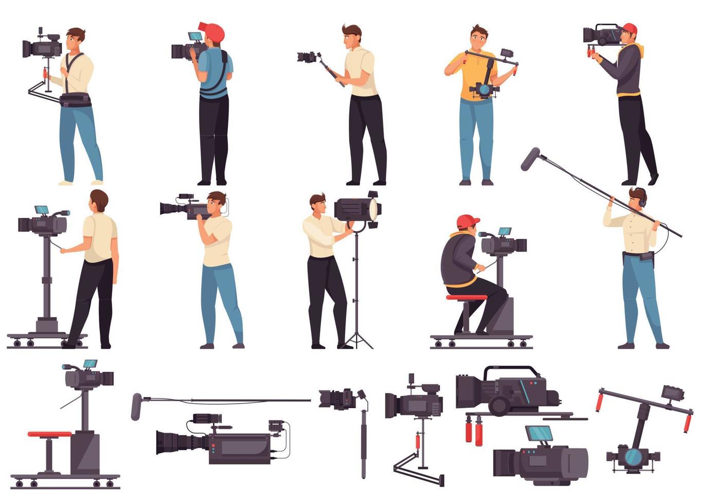 hombres con cámara de video plana vector