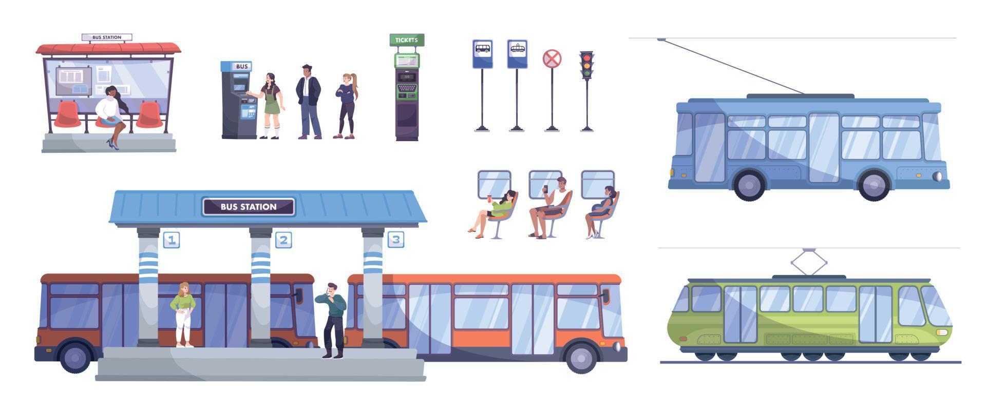 conjunto plano de transporte público vector