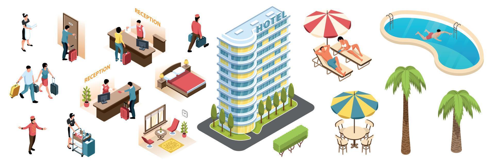 Hotel Isometric Set vector