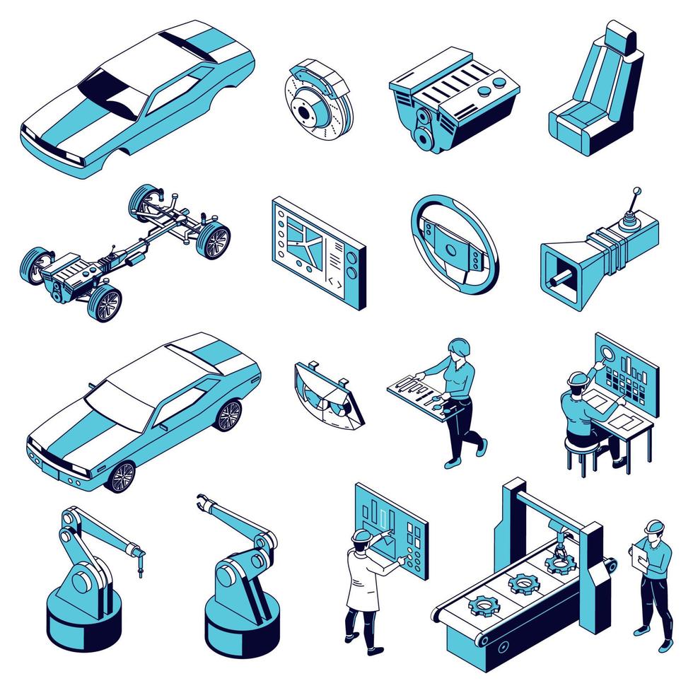 Car Parts Production Icons vector