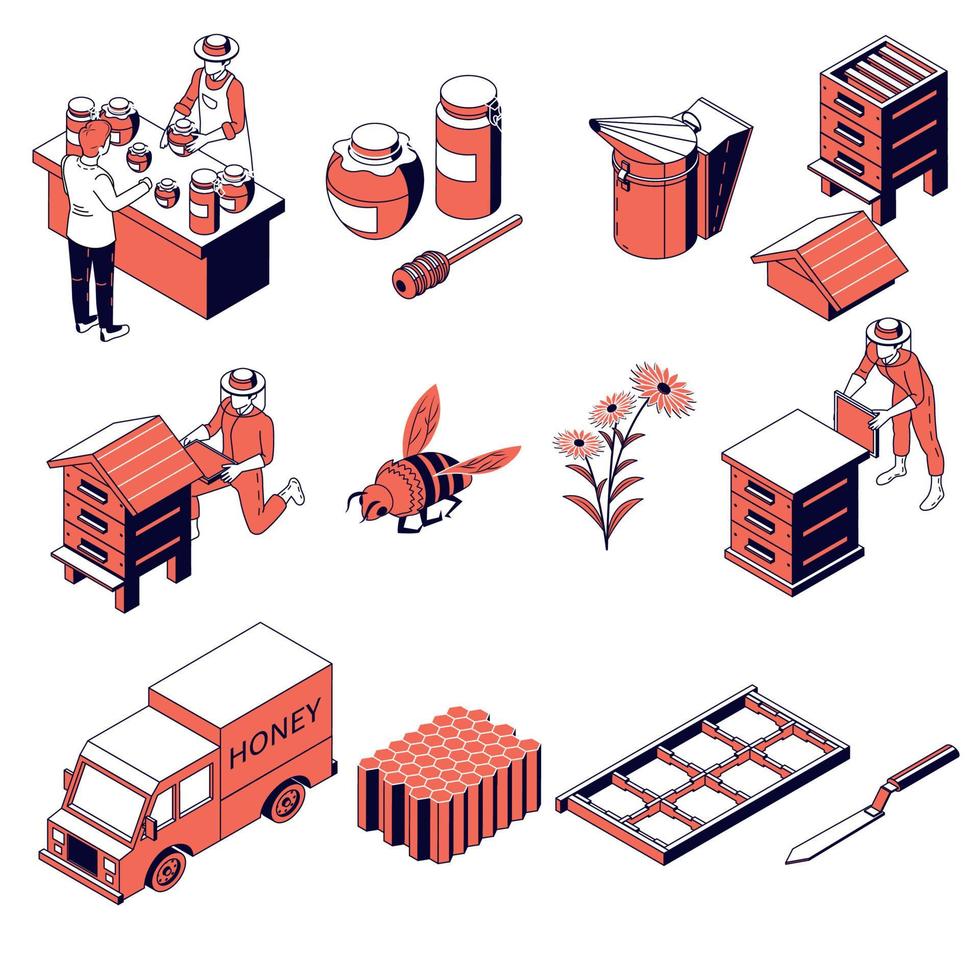 Beekeeping Isometric Icon Set vector