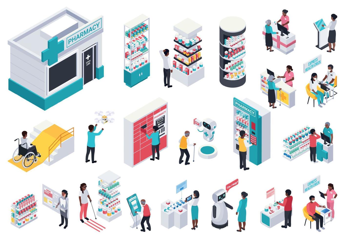 Modern Pharmacy Isometric Set vector