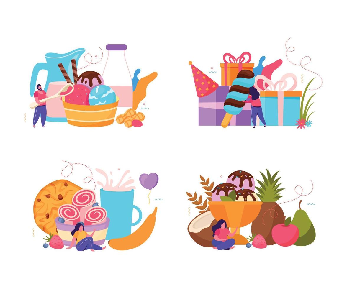 Ice Cream Compositions Set vector