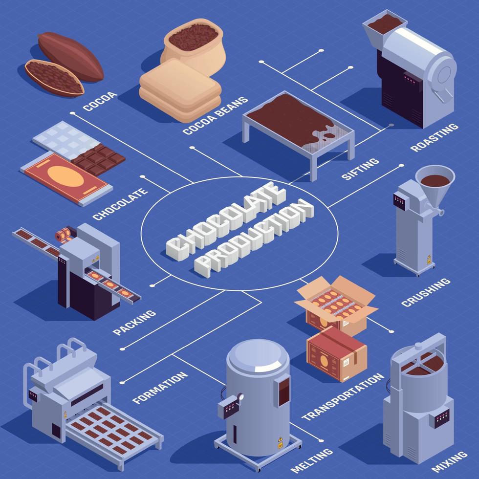 diagrama de flujo infográfico de producción de chocolate vector