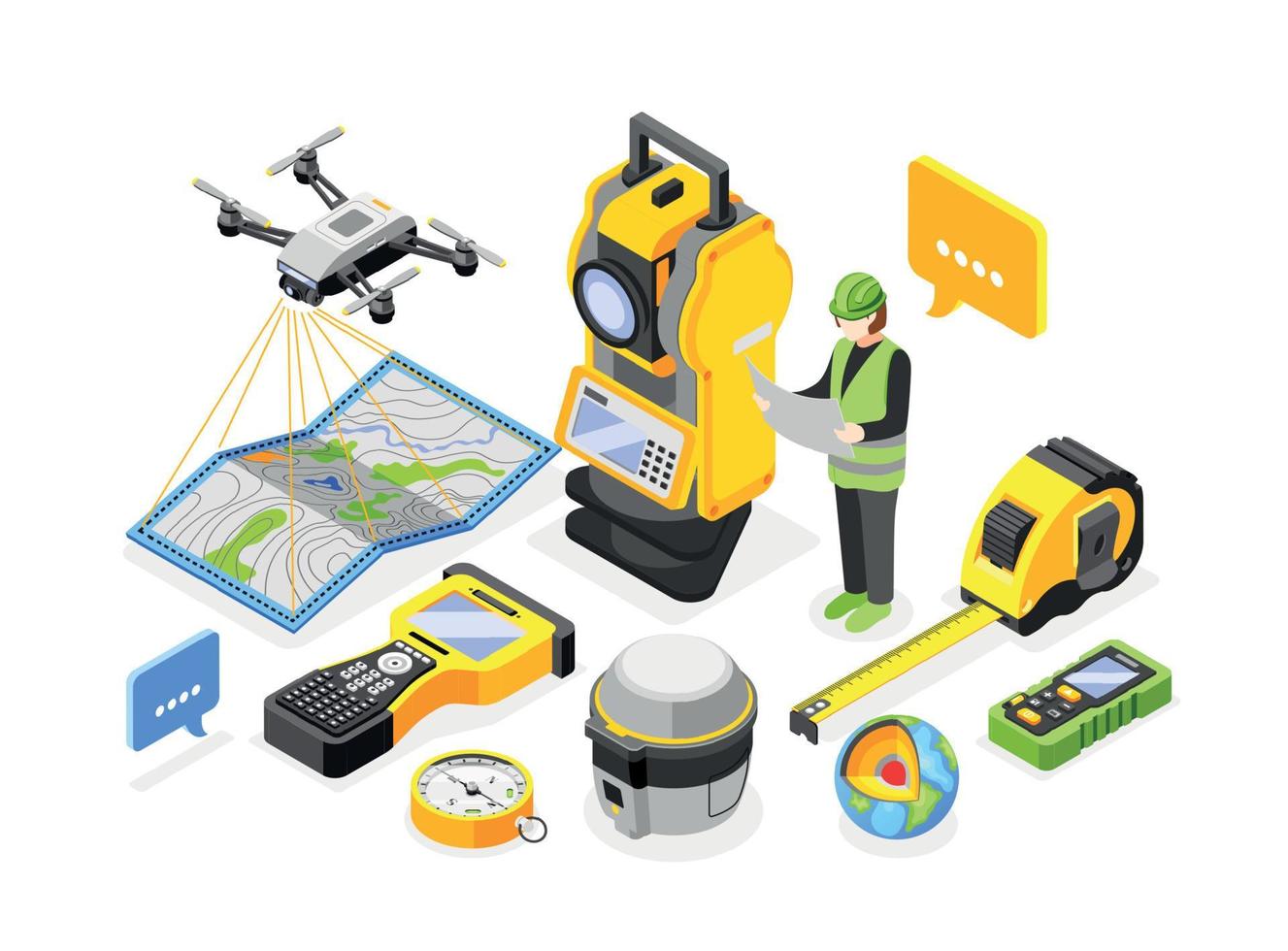 composición isométrica de herramientas geodésicas vector